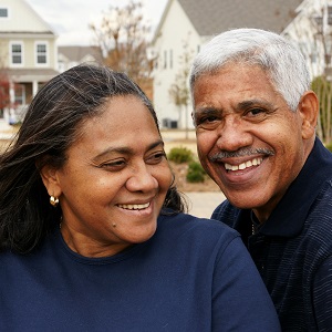 Close up of smiling older couple.