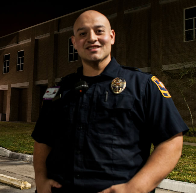 Hector Martinez hero photo outside at night. Officer at UT Medical Branch - Galveston