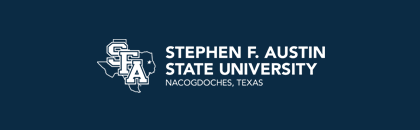 Stephen F Austin logo over a dark blue background