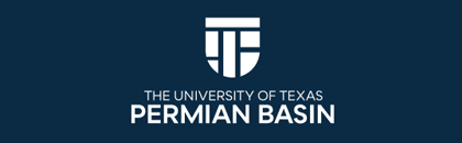 UT Permian Basin logo over a dark blue background