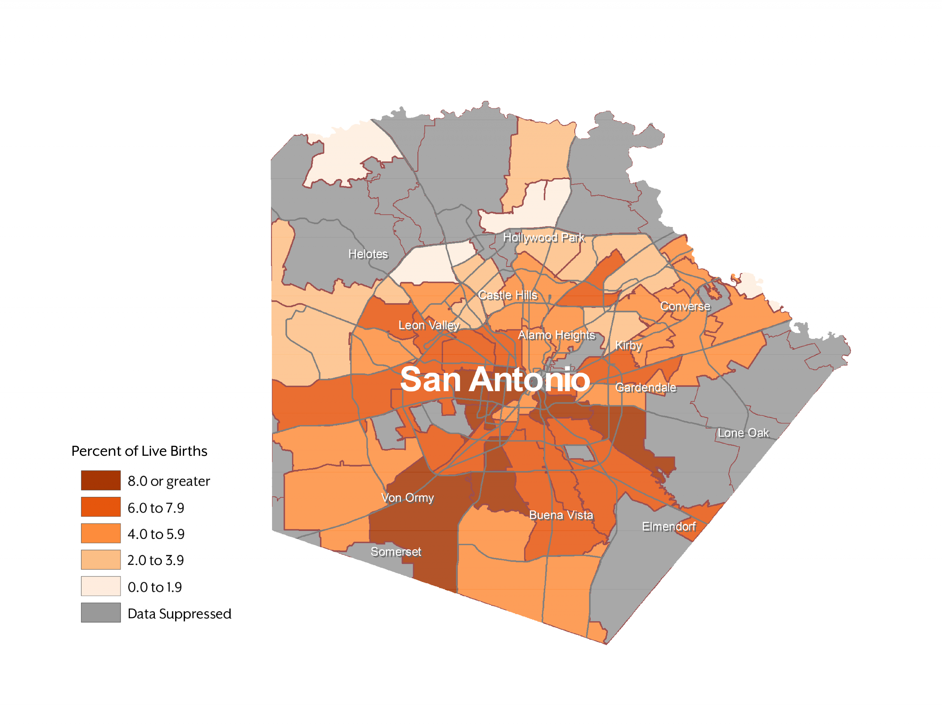 Figure 1. Percent of Live Births to Hispanic Mothers Who Were Morbidly Obese Pre-Pregnancy: Bexar County, Texas (2015) 