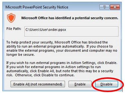 Microsoft Office PowerPoint Security Notice
