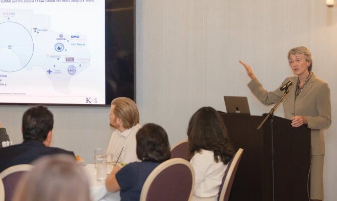 UTEP President Heather Wilson announces findings during a meeting of the El Paso Bar Association.