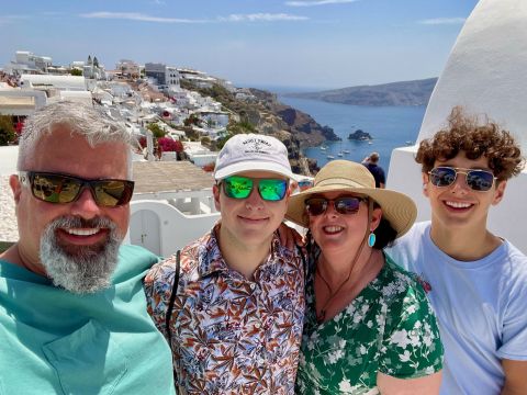 Stacey Napier, UT System's General Counsel to the Board of Regents, with her husband and two sons on vacation.