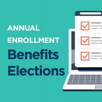 graphic of computer with text overlay: Annual Enrollment Benefits Elections
